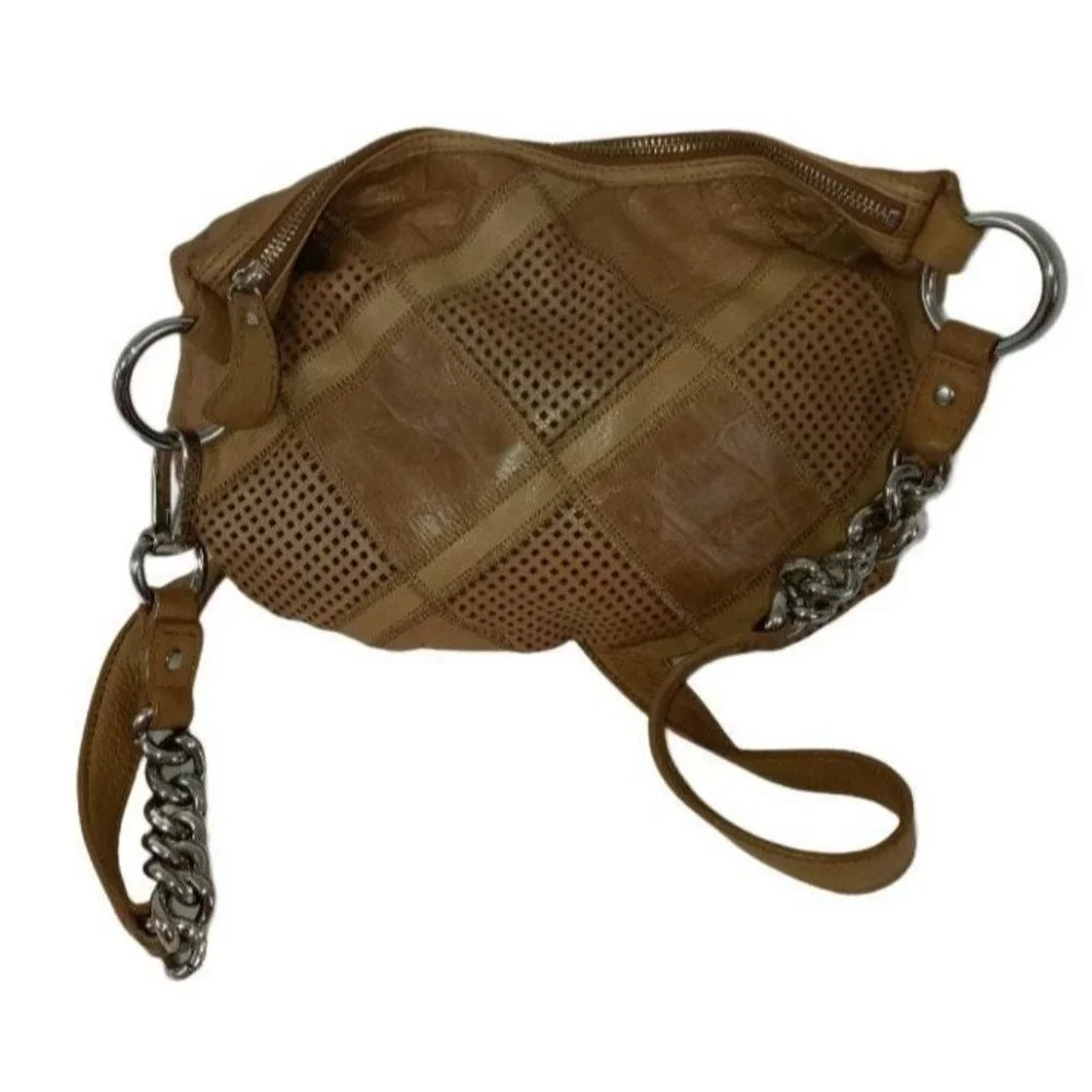 B Makowsky Bag, Patchwork Leather Purse, Shades‎ of Brown, Crossbody Bag, Square